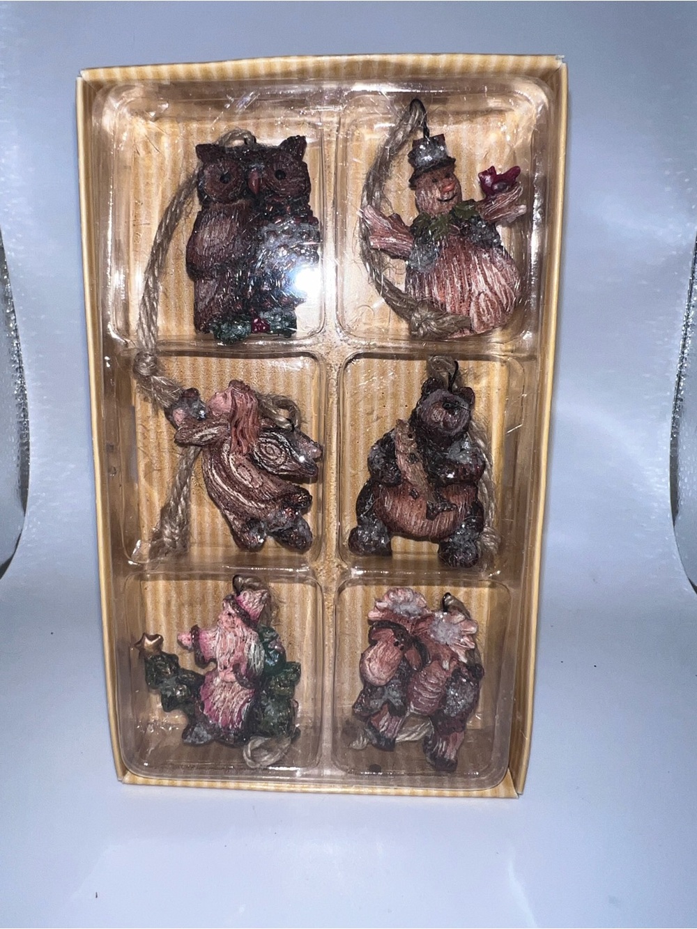 Vintage Kurt S. Adler Santa's World 6-piece woodland Christmas ornament set